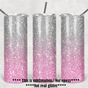 Pink and Grey Faux Glitter Skinny Tumbler | Double Walled, with Lid and Straw