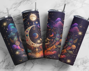 20 or 30oz Skinny Tumbler | Celestial Moon | Galaxy | Astrology | Sublimation | Double Walled | Lid with Straw | Pretty | Cute | Boho
