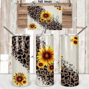 Sunflower Cheetah Sublimation Tumbler, Skinny Tumbler with Lid