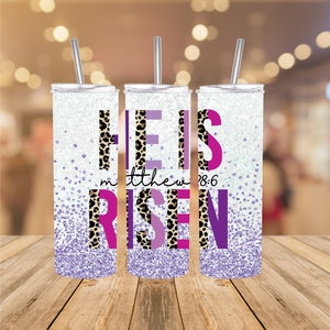 He is Risen Tumbler | Purple Leopard Sublimation, Easter Gift