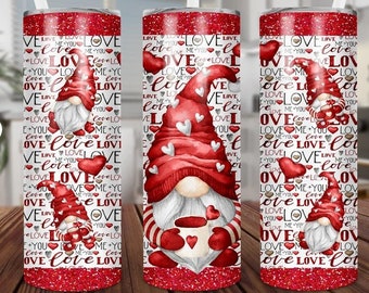20 or 30oz Skinny Tumbler | Valentine| Gnome | Hearts | Red | Cute | Sublimation | Skinny | Straight | Lid with Straw | Double Walled