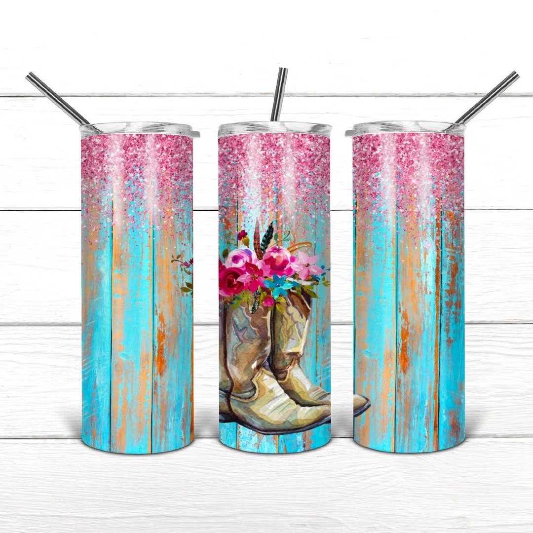 Cowgirl Boots & Flowers Skinny Tumbler | Western Sublimation Design - Etsy