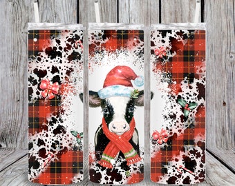 Christmas Cow Sublimation Tumbler | Plaid, Holiday (20 or 30oz)