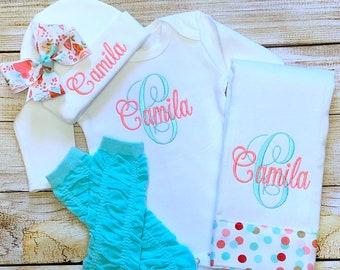 Personalized Baby Coming Home Outfit GIRL Baby Girl Clothes Infant Girl Clothes Baby Girl Gift  Baby Girl Outfit Baby Girl Leg Warmers