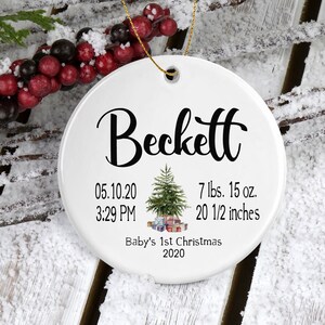 Baby&#39;s First Christmas Ornament, Birth Announcement Ornament Tree Ornament, Personalized Rustic Ornament, 1st Christmas Ornament for baby