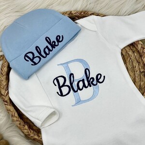 Baby Boy COMING HOME Outfit - Newborn Baby Boy Outfit, Blue Personalized Baby Bodysuit Outfit , Take Home Outfit Newborn Baby Boy Outfit