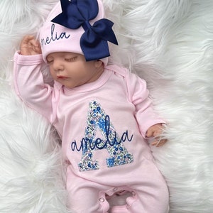 Baby girl coming home outfit | monogrammed footie | newborn footie pink | newborn picture outfit | baby girl clothing | baby girl gift