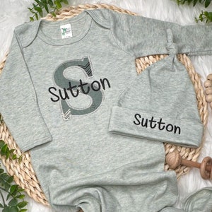 Baby Boy Coming Home Outfit | Sage Baby Boy Clothes | Baby Boy Gift | Newborn Boy Outfit Monogrammed Boy Outfit | Newborn Hat | Newborn Gift