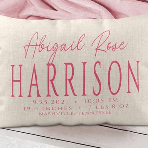 Birth Announcement Pillow, Birth Stat Pillow for Girl Personalized Nursery Pillow, Pillow for Baby, New Baby Gift, Personalized Girls Pillow