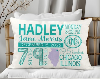 Personalized Birth Announcement Pillow, Nursery Decor