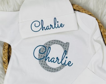 Personalized Baby Boy Coming Home Outfit, Newborn Photo Outfit for Boy, Baby Boy Romper with hat,Embroidered Baby Boy Gifts,Newborn Set Name