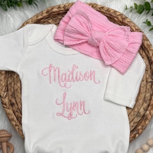Baby Girl Pink Coming Home Outfit | Baby Girl Footie  | Personalized Baby Gift | Monogrammed Infant Sleeper | Newborn Hospital Outfit |
