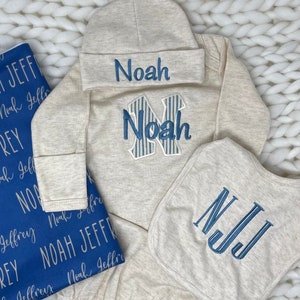 Personalized Baby Boy Coming Home Outfit Newborn Photo Outfit for Boy Baby Boy Outfit with hat Embroidered Name Baby Boy Gifts Newborn Set