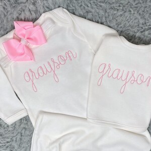 Personalized Pink coming home Outfit Baby Girl Monogram Baby Gown Girl, Newborn Girl Outfit, Infant Girl Coming Home Outfit Baby Shower Gift
