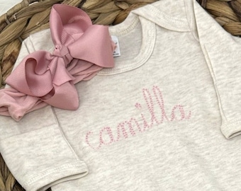 Personalized baby girl outfit gender neutral newborn clothes baby coming home outfit with name baby girl footies for babies baby shower gift