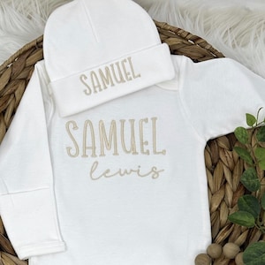 Custom baby Name Romper outfit, Embroidered Romper hospital outfit, coming home outfit, Baby Shower Gift, Custom Name Newborn Outfit Photo