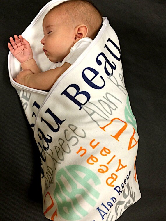 Personalized Baby Blanket With Custom Name – Handwritten Monogram Newborn Swaddle In 3 Sizes - View #10
