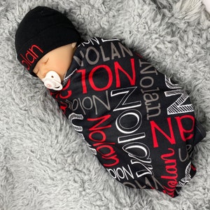Personalized Baby Blanket, Black Baby Boy Blanket, Baby Name Blanket, Blanket for baby boy,  Personalized Swaddle Blanket,  Baby Shower Gift