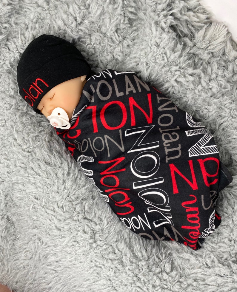 Personalized Swaddle Blanket Hat Set / Baby Name Reveal / Etsy