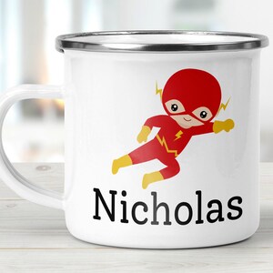 Flash Superhero Kids Cup, Personalized mug for hot chocolate, birthday gift for boy,  camping mug stocking stuffer for kids boys girls