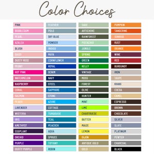 a color chart with the names of different colors