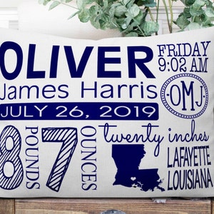 Birth Announcement Pillow, Personalized Nursery Pillow, Pillow for Baby, New Baby Gift, Mother&#39;s Day Gift, Personalized Pillow Gift New Mom