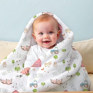 Personalized Baby Boy Blanket, Farm Baby Blanket, Baby Boy Coming Home Outfit, Baby Name Blanket, Baby Swaddle Set, Farm animal Baby Blanket