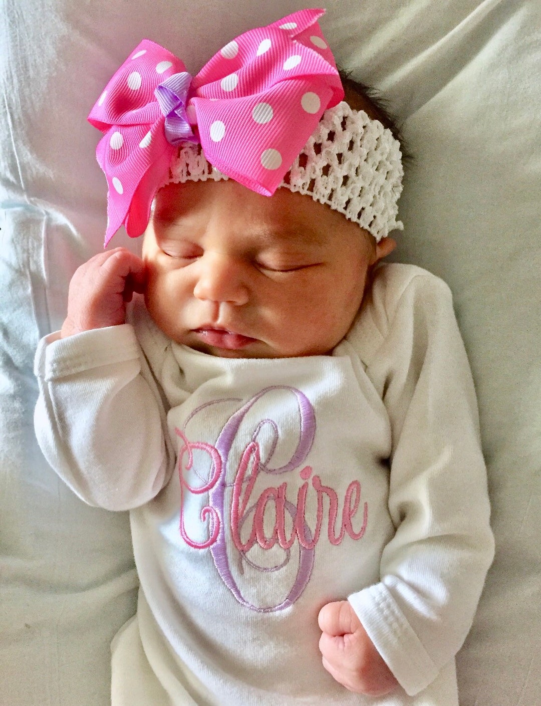 Personalized Coming Home Outfit, Monogram Clothing Gift Pink Baby Gown, Newborn Girl Outfit