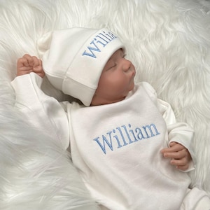 Baby Boy Coming Home Outfit  | Embroidered Bubble Romper | Personalized Infant Bodysuit | Custom Gift for Baby | Unisex Children&#39;s Clothing