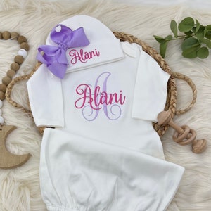Personalized Baby Girl Coming Home Outfit, Newborn Photo Outfit Girl, Baby Girl Romper With Bow,Embroidered Baby Girl Gifts,Newborn Set Name