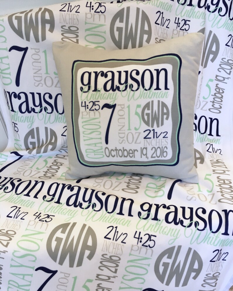 Monogrammed Baby Blanket Baby Name Blanket Birth Announcement Etsy