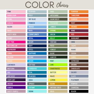 a color choices list with various color names and their corresponding shades.
