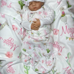 Llama Cactus Baby Blanket, Personalized Baby Blanket Llama Coming Home Outfit Cactus Baby Name Blanket Llama Baby Shower Cactus baby shower