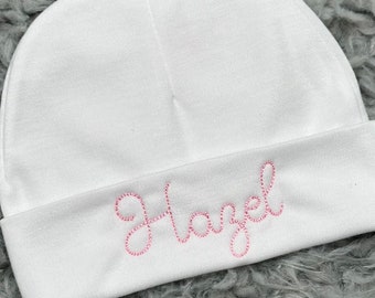 Newborn Baby Hat with name, Personalized Baby Cap, Embroidered Baby Hat White Baby Beanie Embroidered Monogrammed Baby Hat, Baby Shower Gift