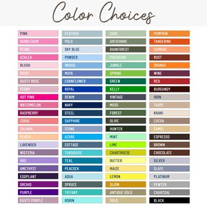 a color chart with the names of different colors