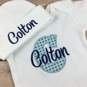 Baby Boy COMING HOME Outfit - Newborn Baby Boy Outfit, Blue Personalized Baby Bodysuit Outfit , Take Home Outfit Newborn Baby Boy Outfit