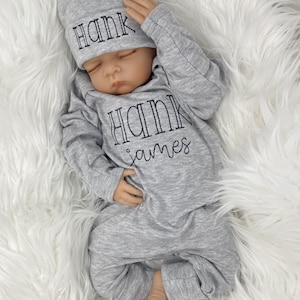 Personalized Name gray newborn outfit coming home outfit for baby boy,  Baby Shower Gift, baby outfit hospital pictures outfit for newborn