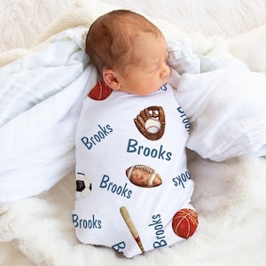 Sports Baby Blanket,  Baby Name Blanket, Personalized Baby Boy Football Blanket, Sports Baby Boy Coming Home Outfit, Baby Gown Set