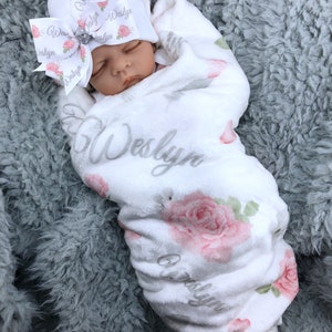 Personalized Baby Blanket Floral Baby Blanket Custom Baby Coming Home Outfit Baby Name Blanket Baby Shower Gift Personalized Baby Girl