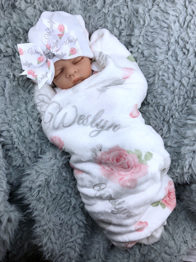 Personalized Baby Blanket Floral Baby Blanket Custom Baby Coming Home Outfit Baby Name Blanket Baby Shower Gift Personalized Baby Girl 