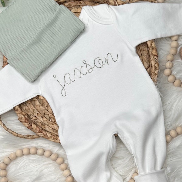 Personalized Baby Boy Coming Home Outfit, Sage Newborn Outfit for Boy, Baby Boy Romper with hat, Gender Neutral Baby Gifts,Newborn Set Name