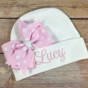 Personalized Baby Hat PINK POLKA DOT Baby Beanie Hat Monogram Baby Hat Baby Shower Gift Personalized Infant Hat Newborn Baby Newborn Hat image 1