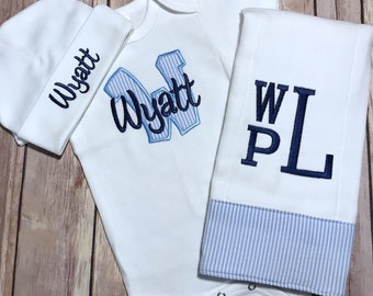 Baby Boy COMING HOME Outfit Take Home Outfit Monogram Newborn Boy outfit baby shower gift Newborn baby outfit Personalized Baby Hat Beanie