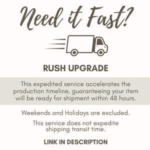 The image is a promotional graphic for a rush upgrade service. It features a delivery truck in motion, indicating that the service will deliver items within 48 hours. The service is described as expedited, meaning it will deliver items quickly. However, weekends and holidays are excluded from this service, as it does not provide shipping transit time for those days. The image does not provide any additional information about the service itself, but rather focuses on the promotional aspect.