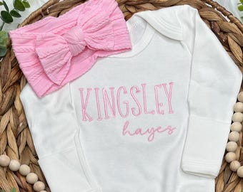 Personalized Baby Girl Footie Set | Embroidered Newborn Outfit
