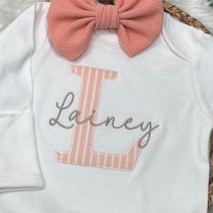 Personalized Baby Name Romper Embroidery, Monogrammed Initial, Going Home Outfit, Newborn Photo Prop, Custom Infant Gown image 5