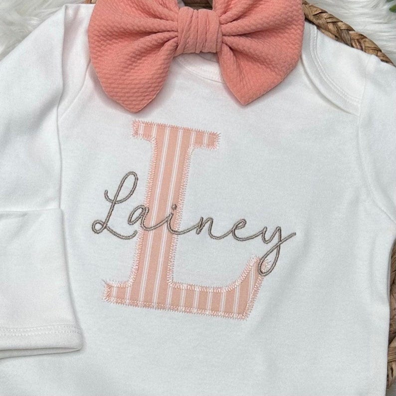 Personalized Baby Name Romper Embroidery, Monogrammed Initial, Going Home Outfit, Newborn Photo Prop, Custom Infant Gown image 5