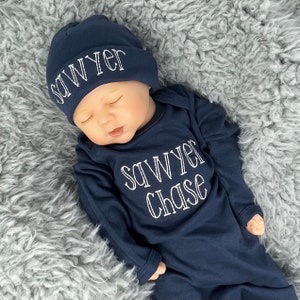 Personalized Baby Boy Coming Home Outfit Newborn Photo Outfit for Boy Baby Boy Outfit with hat Embroidered Name Baby Boy Gifts Newborn Set