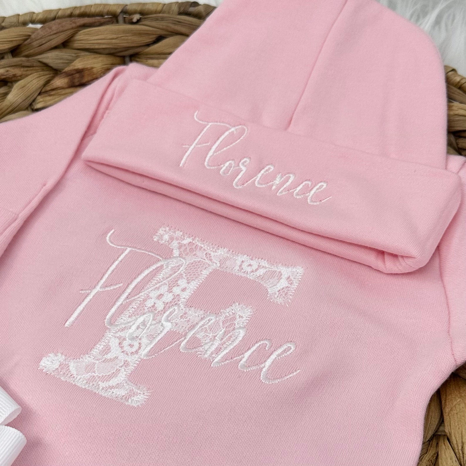 Pink and white Floral and lace baby take me home  set