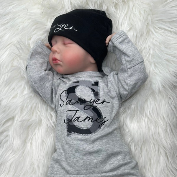 Newborn Boy Coming Home Outfit Camo, Coming Home Outfit for Baby Boy Baby Boy Gift, Going Home Outfit Baby Boy, Newborn Boy Gown and Hat Set